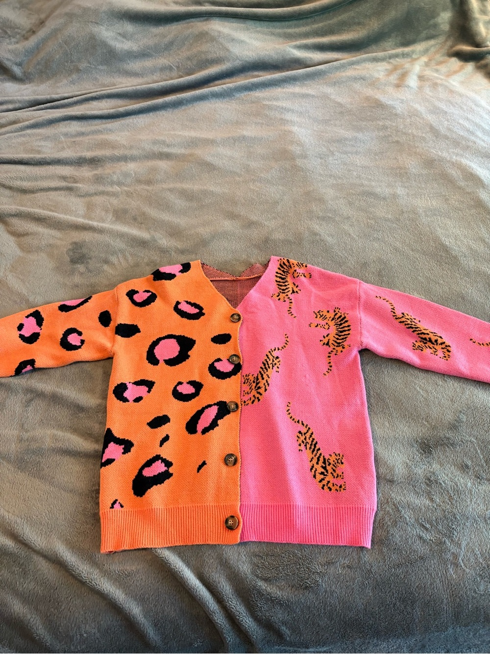 Colorblock Tiger Leopard Cardigan Pink Orange Statement Knit Medium - Picture 6 of 6